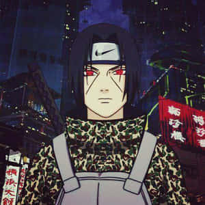 Itachi Aesthetic With Sharingan Eyes And Nike Headband In Japan Wallpaper