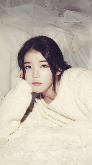 Iu In White Sweater Wallpaper