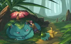 Ivysaur, Venusaur, Pikachu, And Pokemon Master Wallpaper