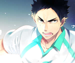 Iwaizumi Hajime In Action, Displaying His Impressive Volleyball Skills Wallpaper