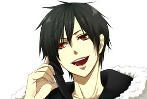 Izaya Orihara Smirking Against A City Background Wallpaper