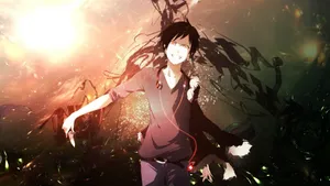 Izaya Orihara Smirking Against A Dark Cityscape Wallpaper