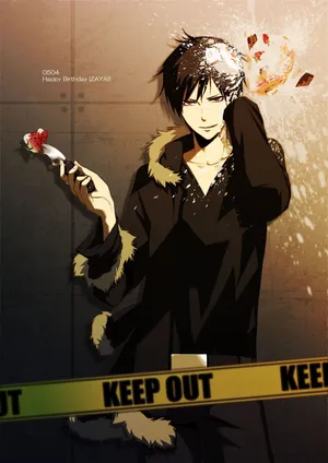 Izaya Orihara Smirking In His Iconic Jacket And Headphones Wallpaper