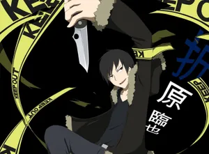 Izaya Orihara Smirking In His Signature Black Coat Wallpaper