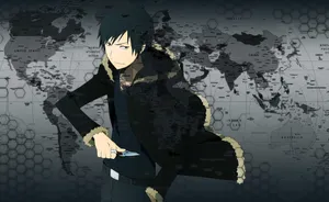 Izaya Orihara Smirking In The Cityscape Wallpaper