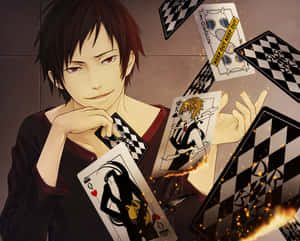 Izaya Orihara Smirking On A Rooftop Wallpaper