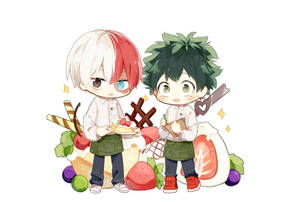 Izuku And Todoroki Cute Chibi Sweets Wallpaper