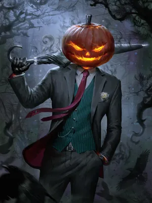 Jack O Lantern Headed Figurewith Sword Wallpaper
