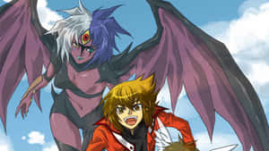 Jaden Yuki In Action With Elemental Hero Neos Wallpaper