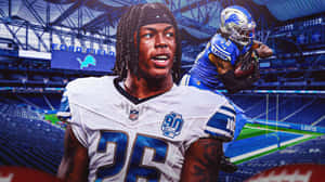 Jahmyr Gibbs Detroit Lions Stadium Background Wallpaper