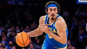 Jaime Jaquez Jr U C L A Basketball Action Wallpaper