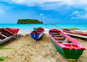 Jamaica Beach With Boats Wallpaper