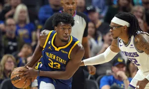 James Wiseman Golden State Warriors Basketball Action Wallpaper