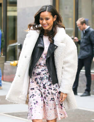 Jamie Chung Posing In A Floral Dress Wallpaper