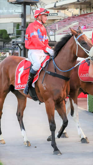 Jamie Kah, Professional Jockey, In Action On The Racetrack Wallpaper