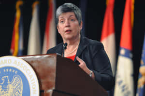 Janet Napolitano On Podium Wallpaper