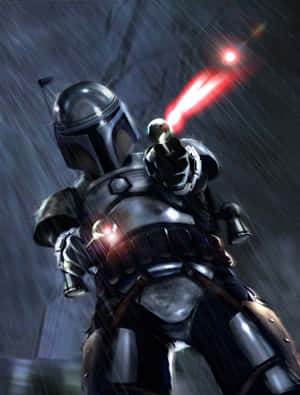 Jango Fett Shoots Laser Gun The Mandalorian Iphone Wallpaper