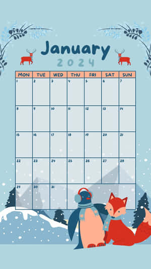 January_2024_ Calendar_with_ Animals Wallpaper