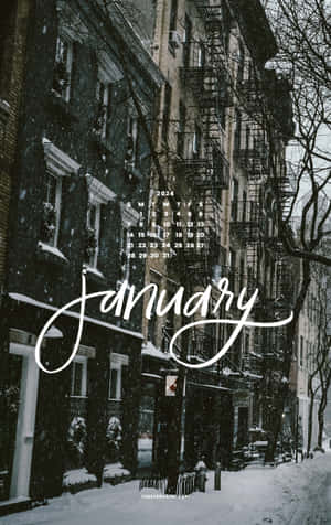 January Snowy Cityscape Calendar2024 Wallpaper