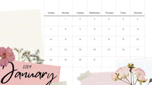 January2024 Floral Calendar Design Wallpaper