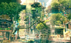 Japan Anime Green City Wallpaper