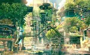 Japan Anime Green City Wallpaper