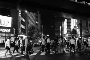 Japan Black And White Crossing Under Train Wallpaper
