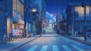 Japan Night Street In Digital Art Wallpaper