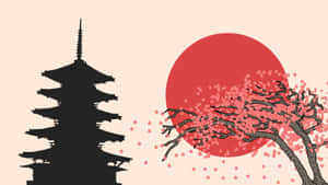 Japanese Aesthetic Temple Silhouette Desktop Wallpaper