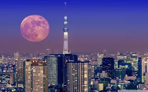 Japanese Aesthetic Tokyo Tower And Moon For Computer Wallpaper