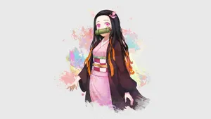 Japanese Anime Cute Nezuko Kamado Simple Pastel Digital Artwork Wallpaper