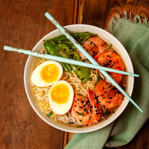 Japanese Chopsticks Over A Bowl Of Ramen Wallpaper