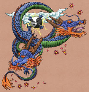Japanese Dragon Pc With Yin-yang Wallpaper