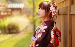 Japanese Girl By Wooden Fence Wallpaper