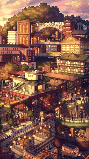 Japanese Hillside Cityscapeat Dusk Wallpaper