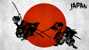 Japanese Samurai Flag Sword Fight Wallpaper