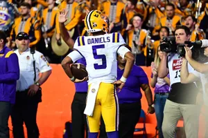 Jayden Daniels L S U Quarterback Celebration Wallpaper