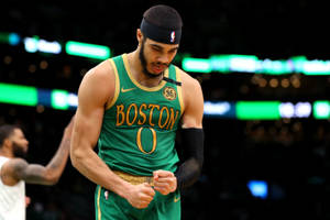 Jayson Tatum Green Gold Boston Jersey Wallpaper