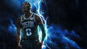 Jayson Tatum Lightning Rain Effect Wallpaper