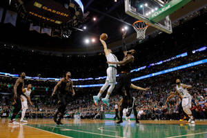 Jayson Tatum White Jersey Mid-air Wallpaper