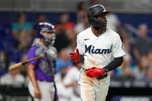 Jazz Chisholm Miami Marlins Action Shot Wallpaper