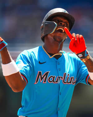 Jazz Chisholm Miami Marlins Action Shot Wallpaper