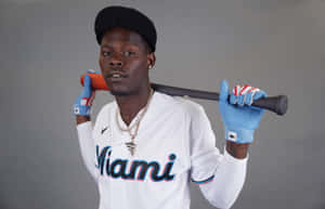 Jazz Chisholm Miami Marlins Portrait Wallpaper