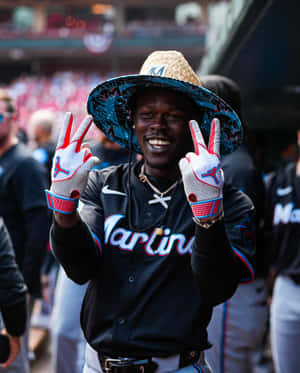 Jazz Chisholm Miami Marlins Victory Sign Wallpaper