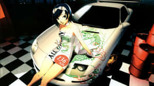 Jdm Anime Girl Sitting On The Hood Wallpaper