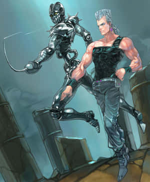 Jean Pierre Polnareff Posing Heroically With Silver Chariot In A Fanart Wallpaper Wallpaper