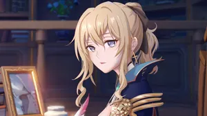 Jean, The Dandelion Knight, From Genshin Impact In A Stunning Action Pose Against A Captivating Background. Wallpaper