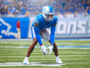 Jeff Okudah Detroit Lions Defensive Stance Wallpaper