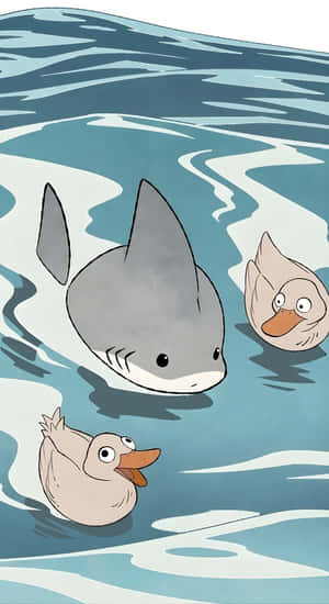 Jeff The Land Shark Swimming With Ducks Wallpaper