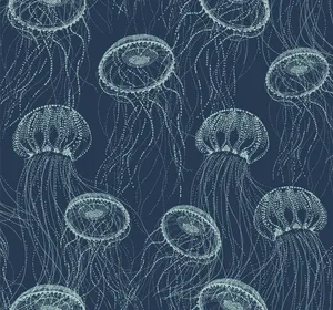 Jellyfish Pattern Navy Background Wallpaper